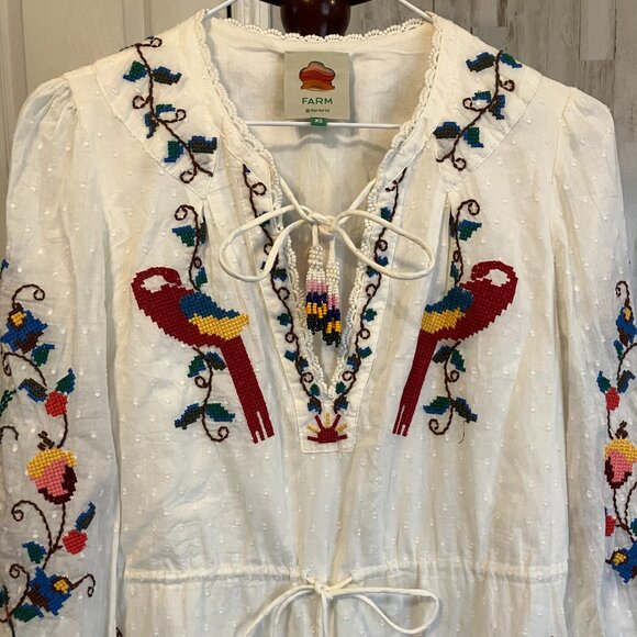 FARM Rio - Macaw Cross Stitch Embroidered Mini Dress - XS - Picture 3 of 16